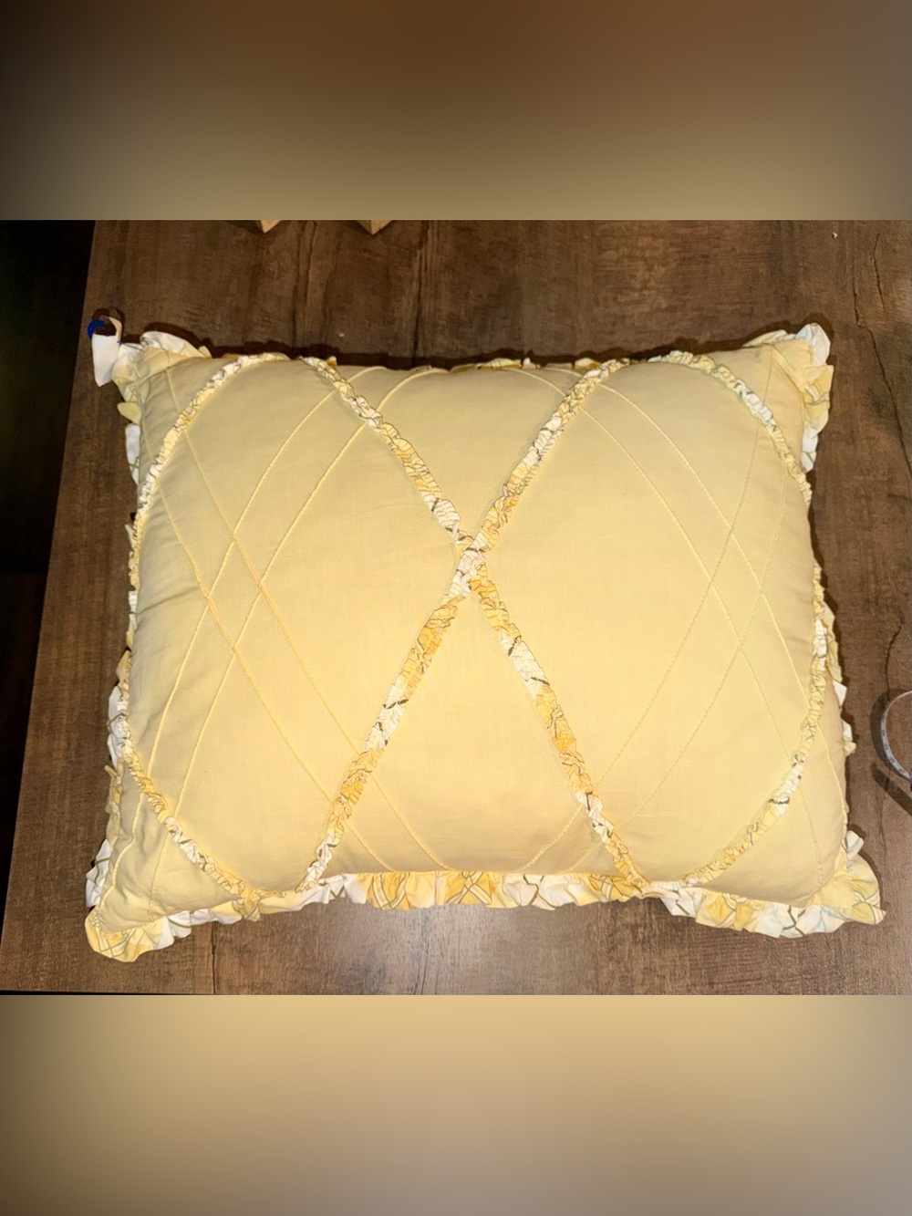 Mary Jane Yellow Quilted Decorative Pillow with Ruffle Trim